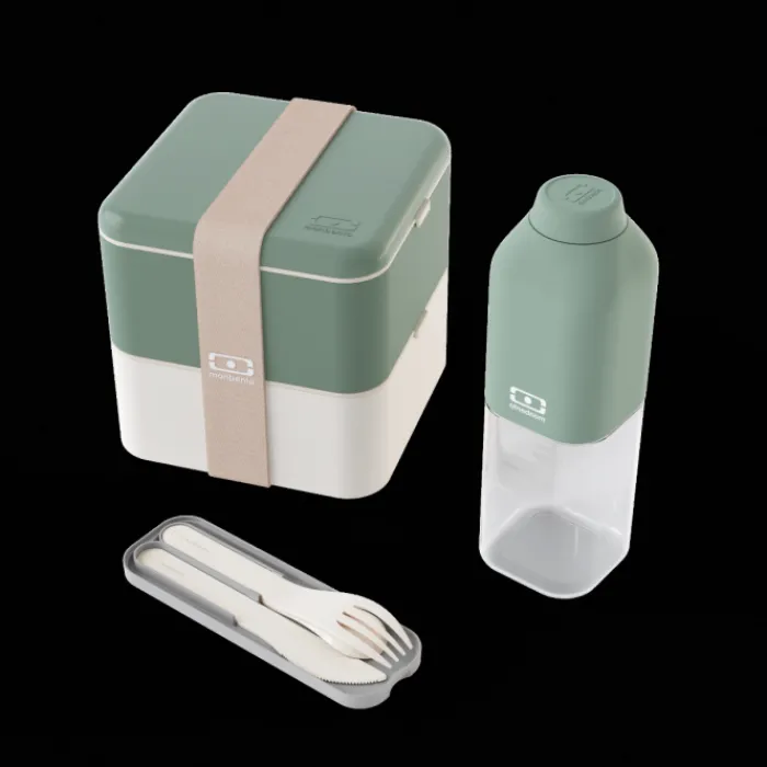 Monbento Pack MB Square vert Natural + bouteille Discount